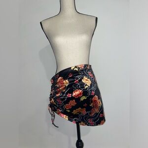 Dolls Kill Black and Red Floral Mini Skirt